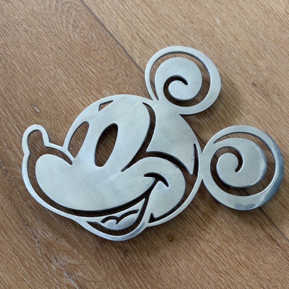 Disney Parks Mickey Mouse Metal Trivet Silver Swirl Cutout